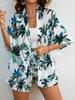 2025 Trendy Vacation Print Two-Piece Set: Elegant Short Sleeve Top & Tie-Waist High Waist Shorts