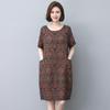 Summer 2025 Retro Print Cotton Linen Dress - Loose Fit for Middle-Aged and Elderly Women