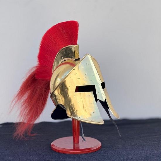 Spartan Helmet  Golden King Leonidas 300 Movie Authentic Replica Steel Knight Helmet with Wooden Stand