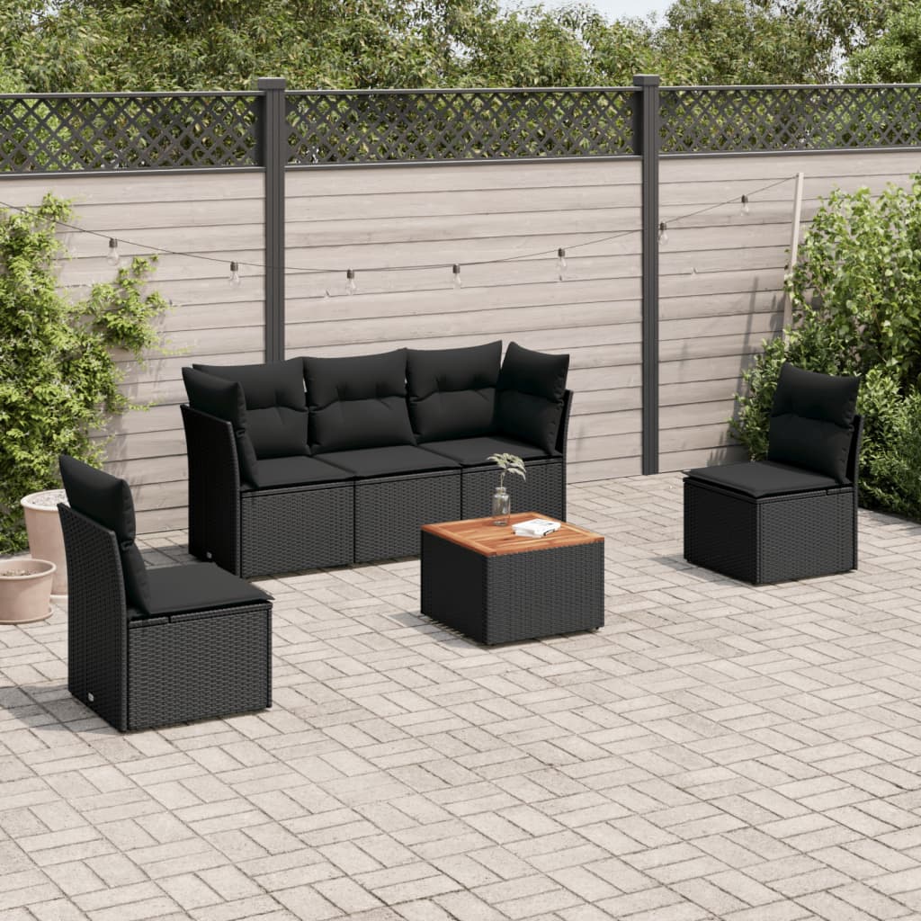 Vidaxl 6-Cz. Garden Furniture Set With Cushions, Black Poly Rattan