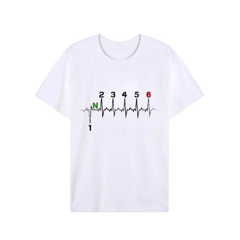 Men Brand T-shirts Motorcycle Gear Shift Heartbeat Ekg Pulse Print T Shirt Men Teeshirt Tshirt Short Sleeve T Shirts Men