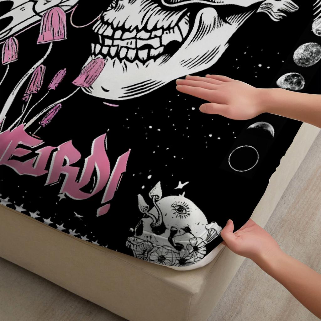 1 Stück Gothic Pink Flügel Totenkopf Druck Spannbettlaken 100% Polyester Langlebiges Bettwäsche-Set Laken für Zuhause Schlafzimmer Dekoration Geburtstagsgeschenk