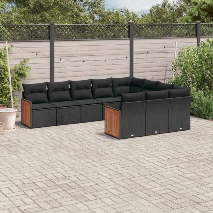 VidaXL Salon de Jardin avec Coussins 10 pcs, Canapés de Patio, Ensemble de Meubles, Mobilier de Terrasse Extérieur, Noir 3260417