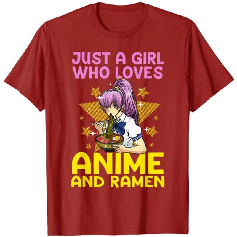 JUST A GIRL WHO LOVES ANIME AND RAUnisex T Shirt Funny Anime Art for Women Teen Girls AnimeLover Tee Cartoon Unisexga Novelty Apparel S