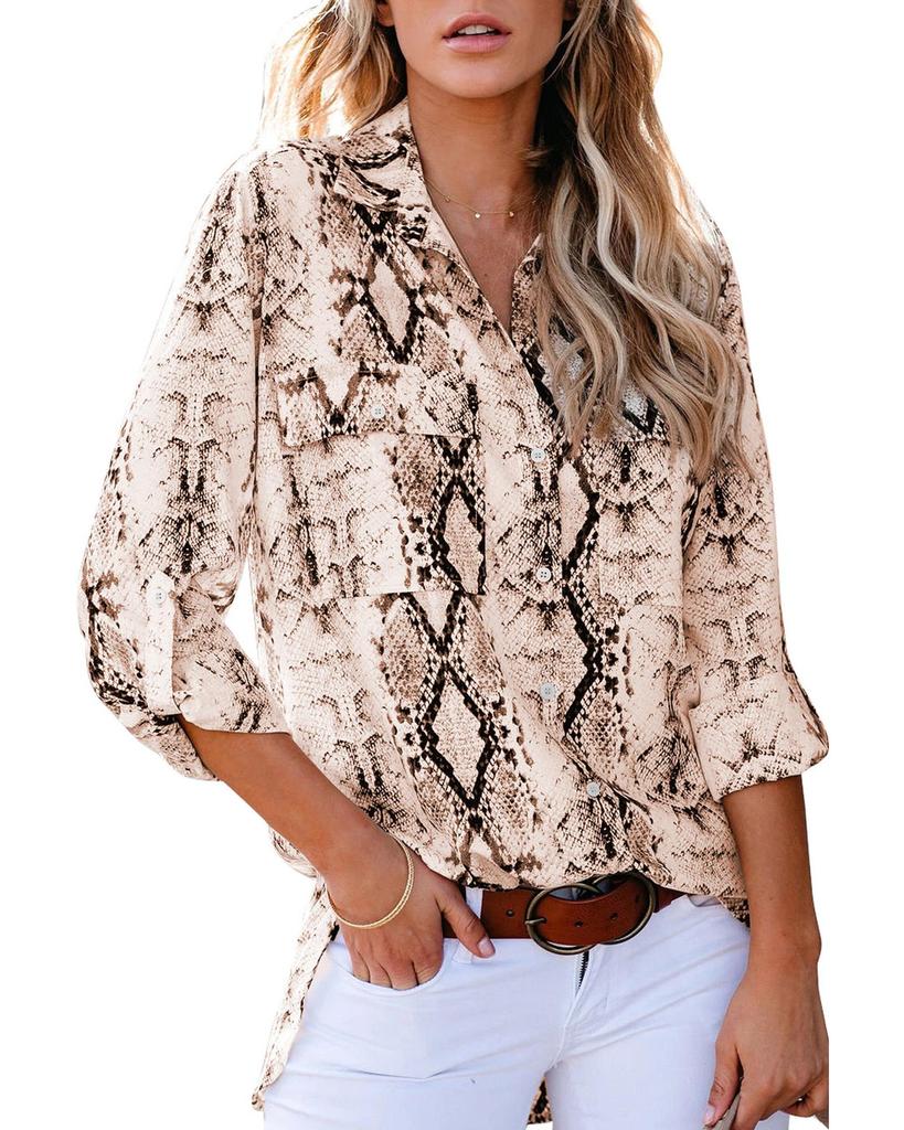 Azura Exchange Snake Print Shirt with Pockets