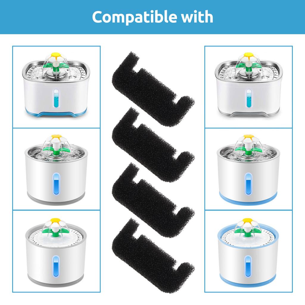 4-Pack Sponge Filters for Cat Fountain Replacement Foam Filter Pre Filter Foams for Pet Dog Drinking Fountains