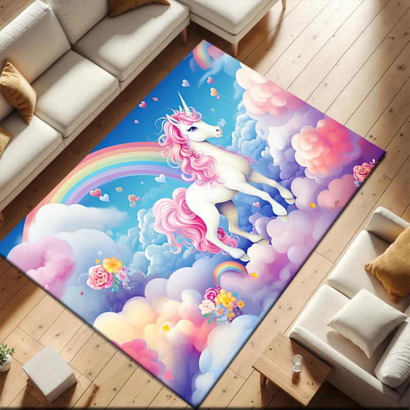 1pc Unicorn On the Clouds Carpet Rug for Living Room Bedroom Home Sofa Decoration,Kids Play Non-slip Floor Mat