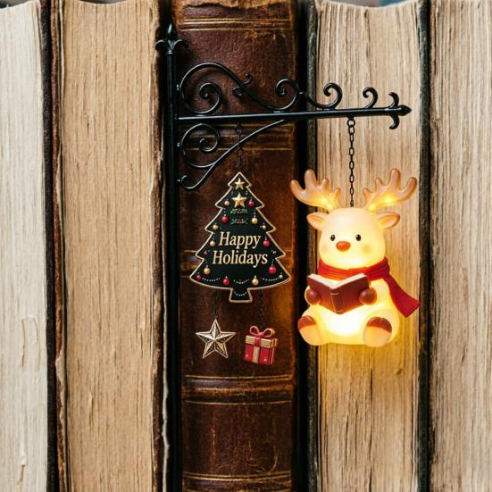 Battery Operated Reading Light Christmas Library Lantern, Mini Decorative Bookshelf Lamp, Vintage Metal LED Miniature Lamp for Bookshelves Night with