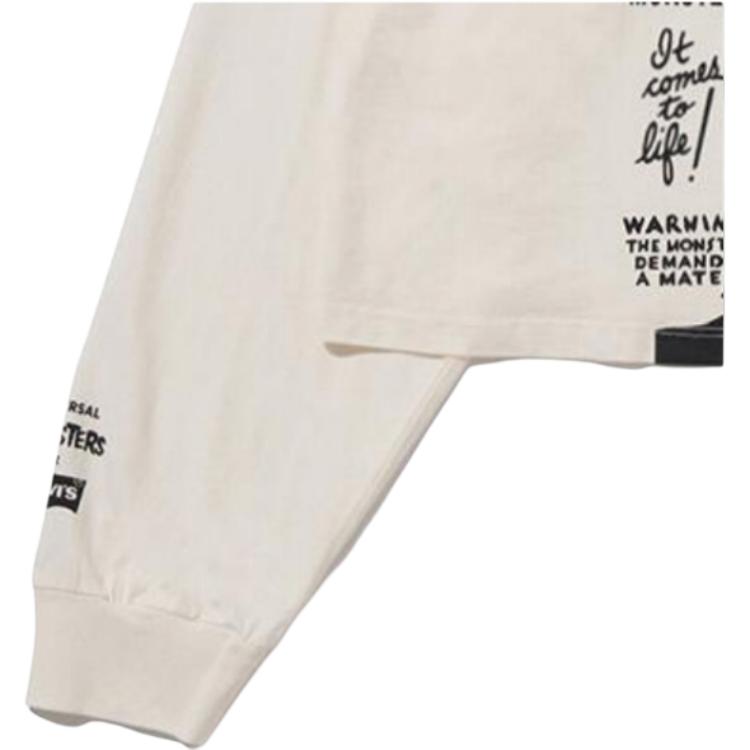 Levis X Universal Monsters Clothing Collection Letter Pattern Printed Crew Neck Long Sleeve T-Shirt FW22 Women T-Shirts Beige A36840000
