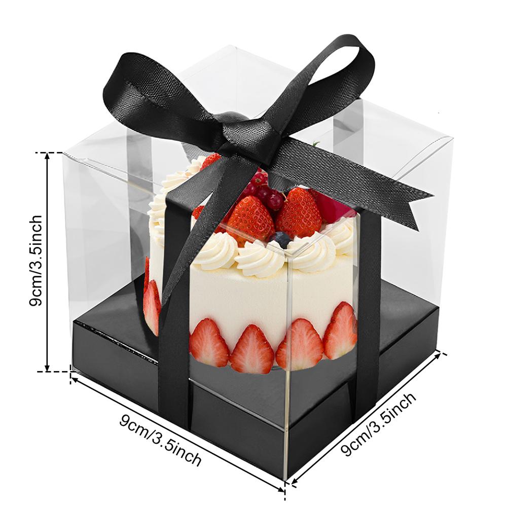 24/48Pcs Cupcake Gift Box Transparent Square Cake Box Container Party Pastry Dessert Baking Packaging Boxes With Ribbon