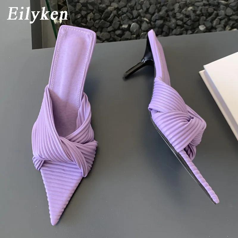 Fashion Eilyken New Summer Design Pleated Women Slipper Thin Low Heel Pointed Toe Ladies Sexy Party Pumps Sandal Shoes Zapatos De Mujer