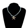 Multi Textured Starfish Pendant Necklace Combining Crystal And Pearls Charm For Layering Look Girls Clavicle Chain