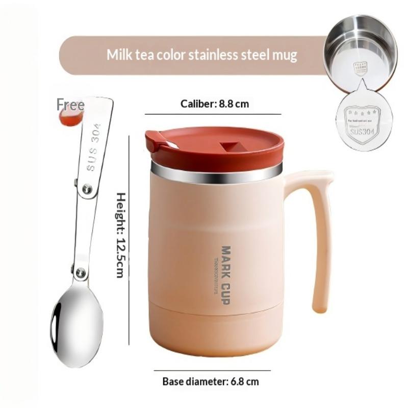 1Pcs Double Wall Thermal Coffee Mug Stainless Steel With Spoon Cold Water Drinks Metal Tumble 500ml