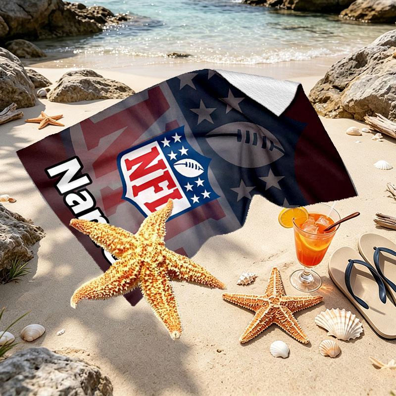 Custom Name Personalized NFL Print Beach Towel, for Trip Camping Beach Party Home Decor, Birthday Gift for Family & Friends