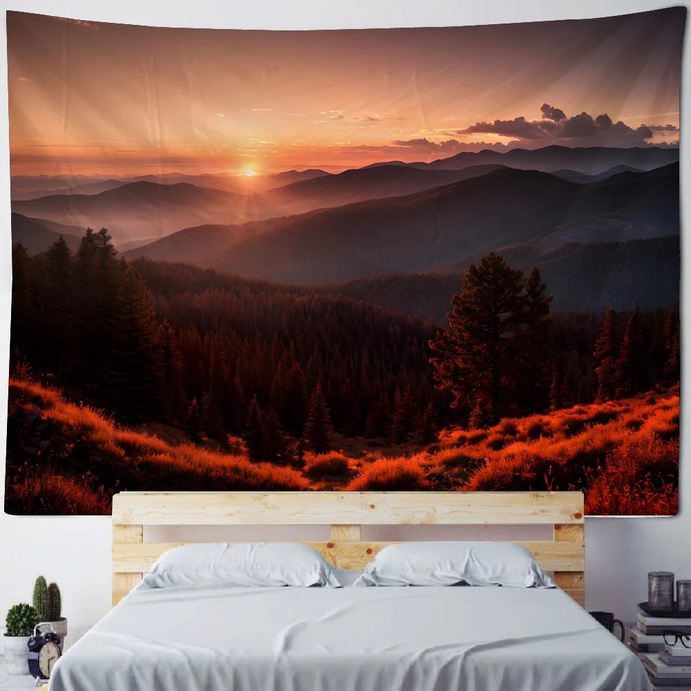 Home Wall Decoration Tapestry Sunset Mountain River Background Office Living Room Tapestry