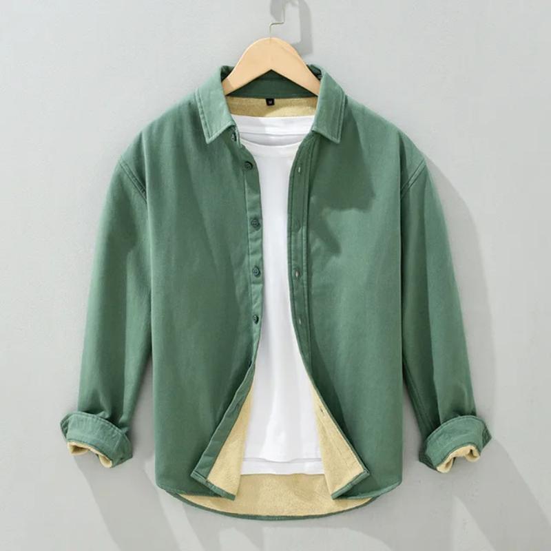 

Зимняя теплая мужская рубашка, повседневная однотонная флисовая рубашка, хлопковая утолщенная рубашка с длинным рукавом с отложным воротником, корейские модные мужские топы XXXL темно-зеленого