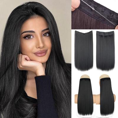 Women Fashion Long Straight Black No Clips Hair Extensions Synthetic Fiber Natural Daily Wear Cosplay Straight Hairpiece
