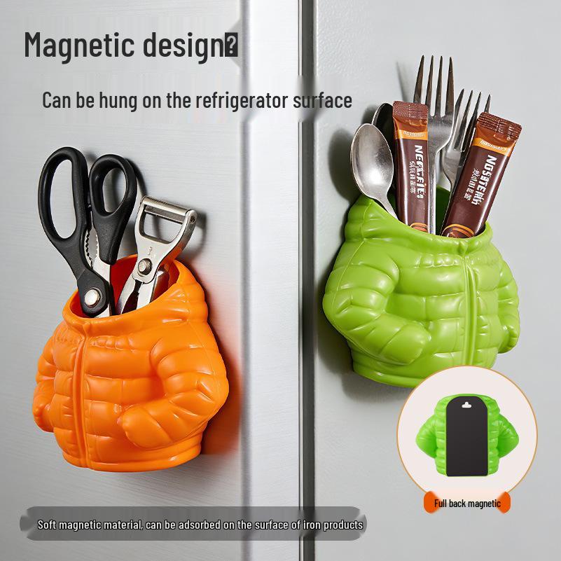 Cute Cartoon Magnetic Pen Holder - Desktop Decor & Office Ornament, Novelty Down Jacket Design