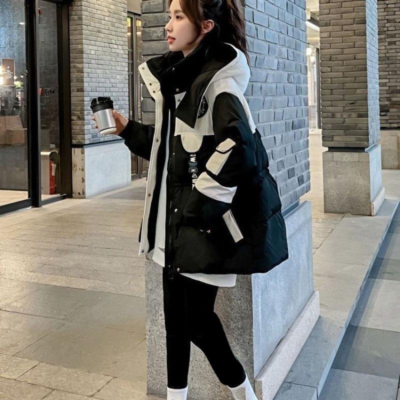 

Зимнее женское пуховое хлопковое пальто, универсальная парка, куртка, женская с капюшоном, стеганая верхняя одежда M чёрный