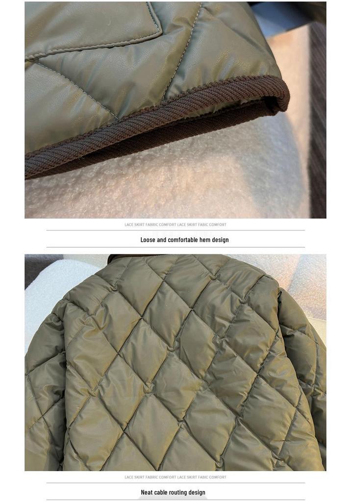 2025 Winter Korean Style Diamond Pattern Lapel Cotton Jacket - Stylish, Loose & Wash-free Women's Outerwear