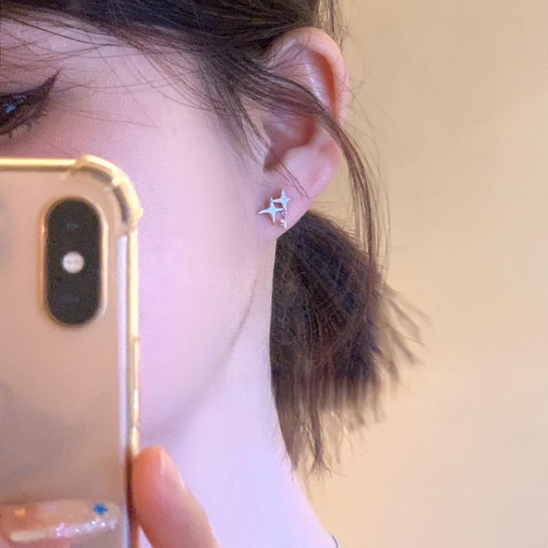 925 Sterling Silver Irregular Fashion Stars Small Stud Earrings Shiny Daily Wear Fine Jewelry For Women
