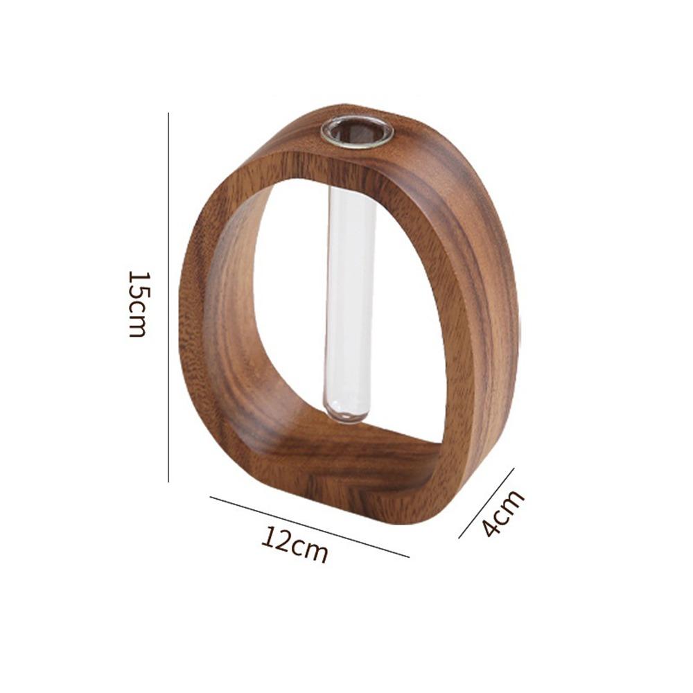 Vase Ornaments Solid Wood Flower Vase Test Tube Shape Glass Vase  for Home Desktop Decoration