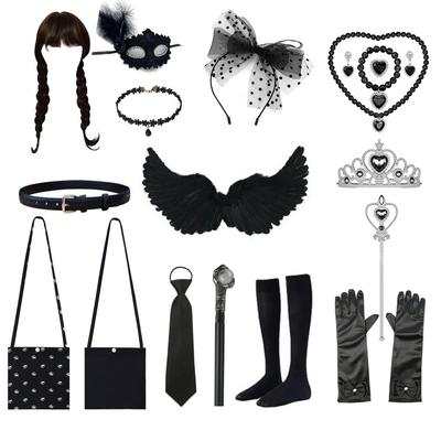 Wednesday Adams Family Children'S Crown Necklace Bag Accessories Full Set Of Accessories One Size