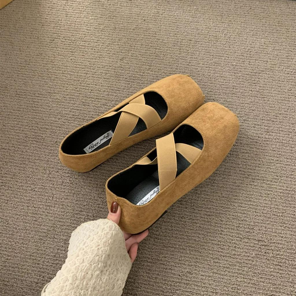Fashion Bailamos Women Flats Elastic Cross Ballet Shoes Suede Single Shoes New Retro Everything Soft Soled Mary Jane Casual Shoes Mujer