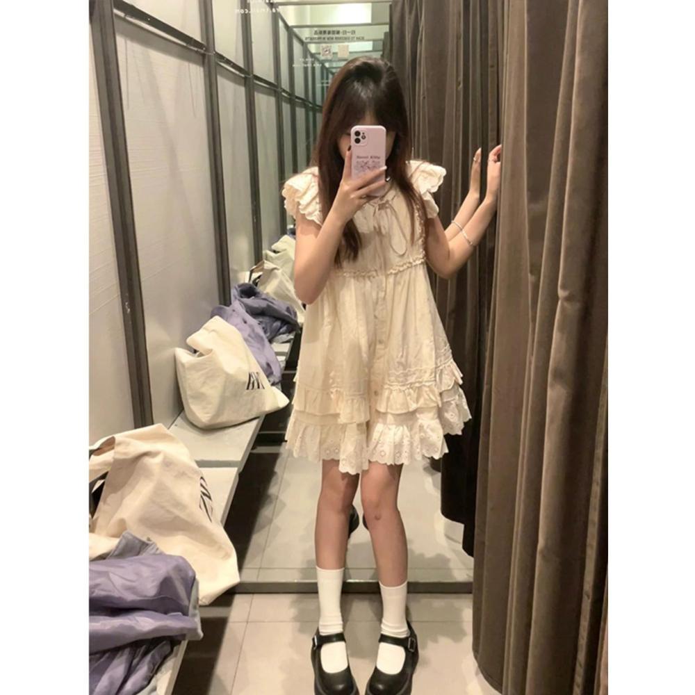 Small Sweet Small Flying Sleeve Dress Beautiful Sleeveless Vest Skirt Flying Flying Sleeve Milk Sweet Girl Skirt
