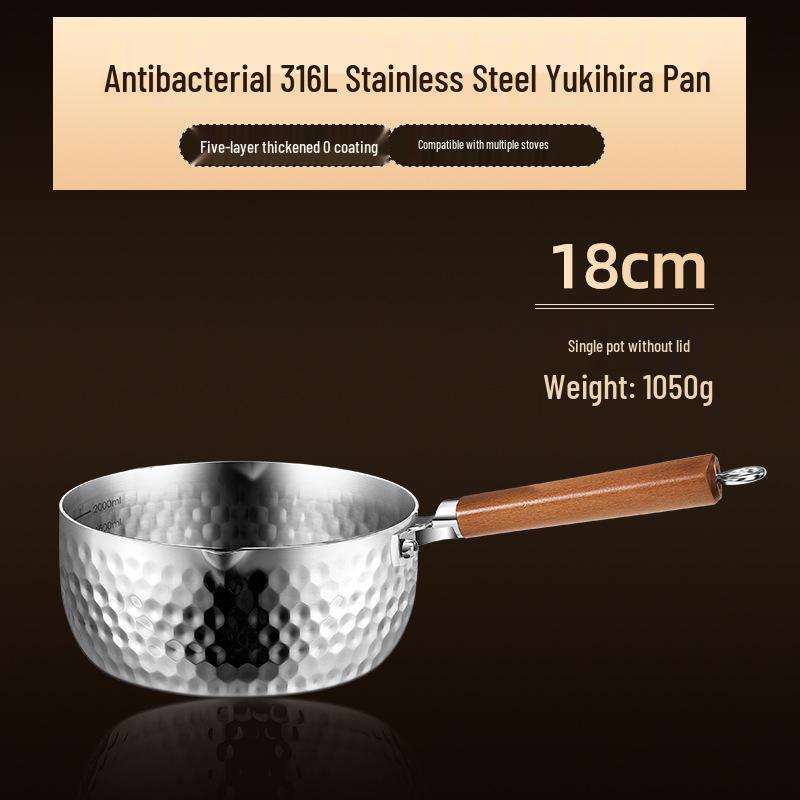 Xunshun Mehrschichtige Yukihira-Pfanne aus Edelstahl, Unbeschichteter Babykost-, Suppen- und Ramen-Topf