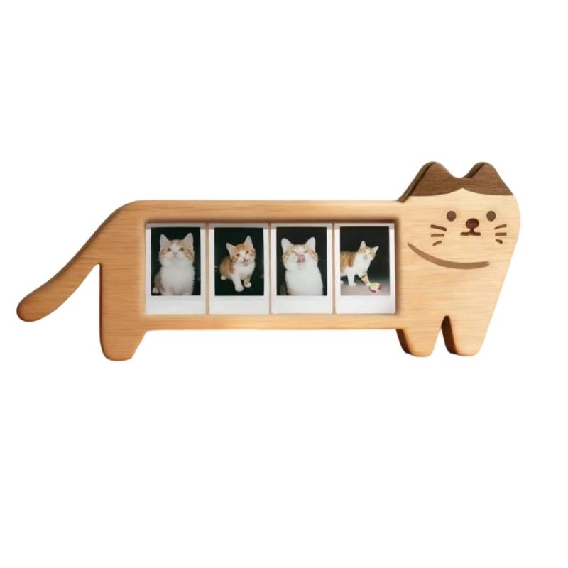 Cadre Photo en Forme de Chats, Cadre Photo Élégant en Bois pour Affichage sur Table, Cadre Photo Mini Chat Ornement Objets de Collection