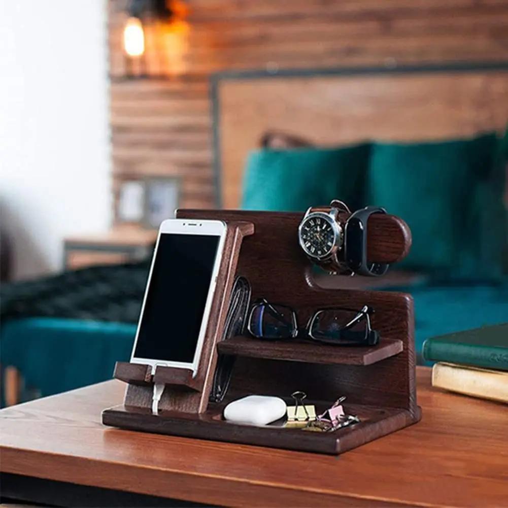

Multi-functional Wooden Telephone Extension Base Father s Gift Bedside Table Desktop Organizer Storage Rack Mobile Phone Holder