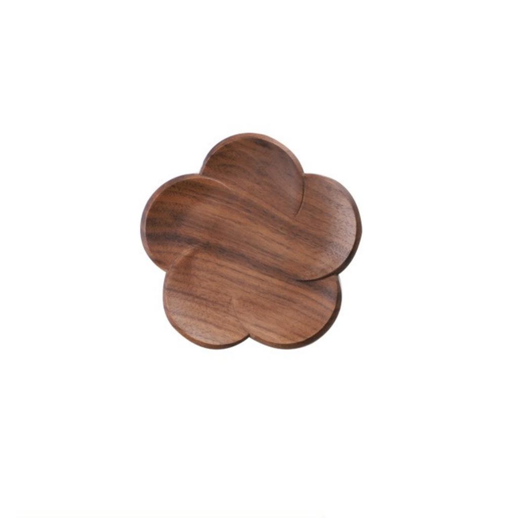 Black Walnut Wood Coaster Creative Round Flower Design Heat Resistant Japanese Tea Cup Mat