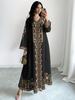 Spring and Autumn Ladies Plant Floral Print Fashion Casual Loose Flared V-Neck Long Dress