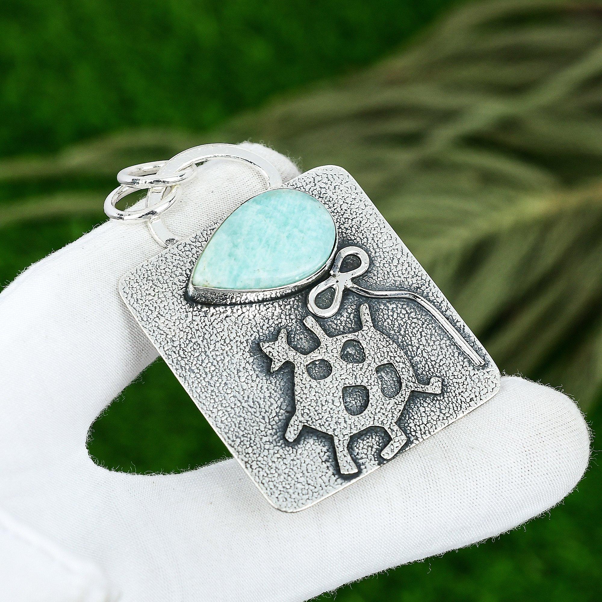 

Sisters Day Deal 925 Sterling Silver Pear Amazonite Stone Trendy Pendant Jewelry