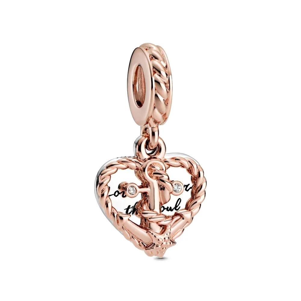 925 Rose Gold Anchor Angel Leaf Charm Bead Chain For DIY Bracelet Jewelry Ladies Accessories