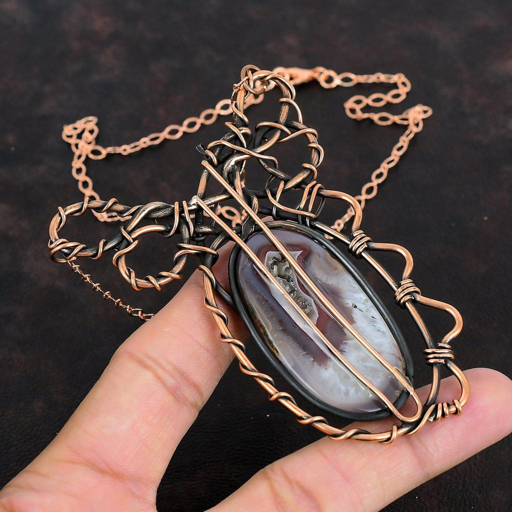 Botswana Agate Necklace Copper Wire Wrapped Handmade Jewelry Adjustable Necklace Very Pretty Copper Jewelry Gemstone Necklace Gifts For Wife
