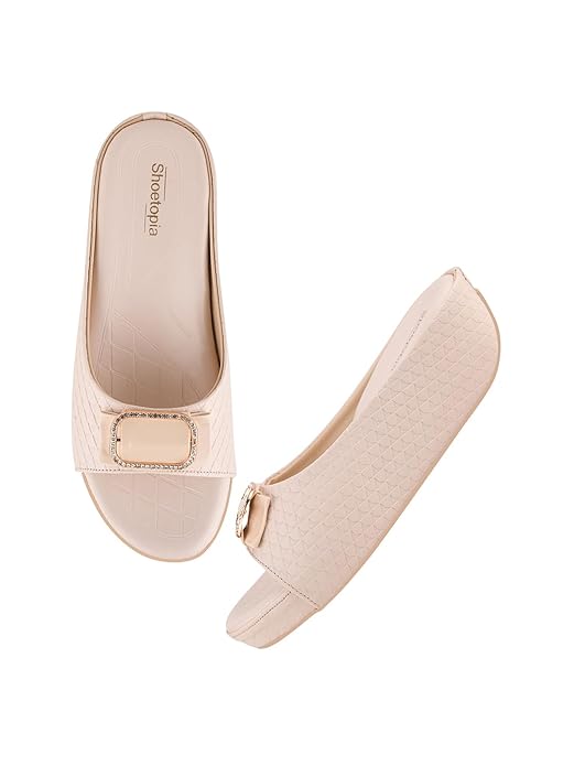 Shoetopia Womens Comfortable Platform Heels Cushioned Footbed Flexible Casual Ethnic Festive Party Wear EU38 225CM кремовый 1680₽