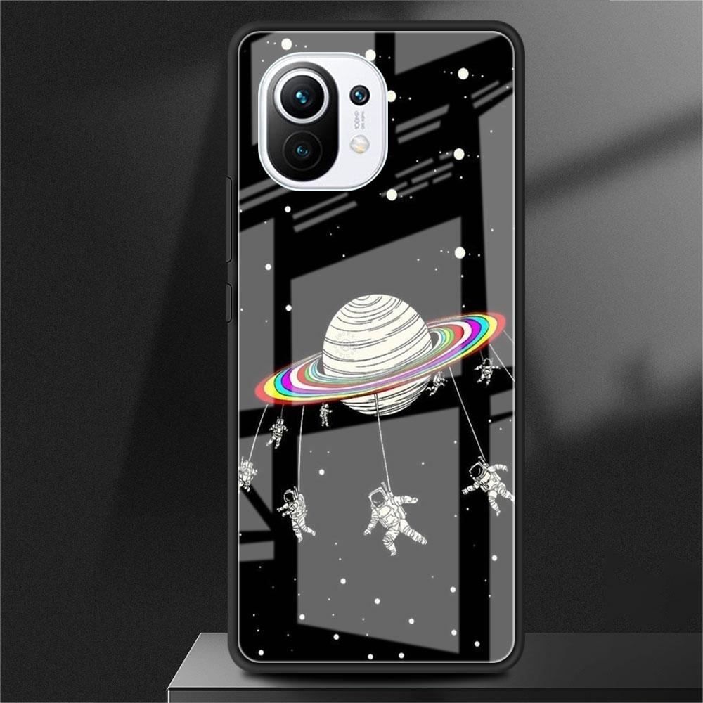 Glass Case For Xiaomi Poco X3 NFC 11 Lite 11T F3 M3 For Redmi Note 11 10 9 8 Pro 10S 9S 9A 9C Phone Cover Astronaut Spaceship