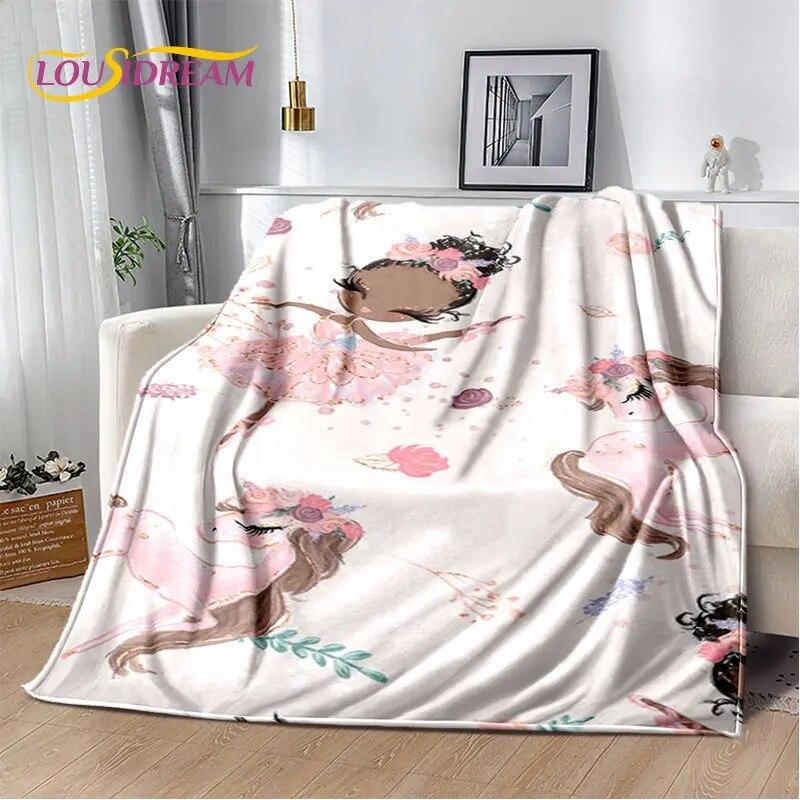 Cute Ballet Girl Ballerina Cartoon Soft Plush Blanket,Flannel Blanket Throw Blanket for Living Room Bedroom Bed Sofa Picnic Kids