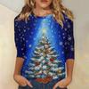 Women's Fashion Casual Christmas Printed Round Neck Long Sleeve Pullover Top
