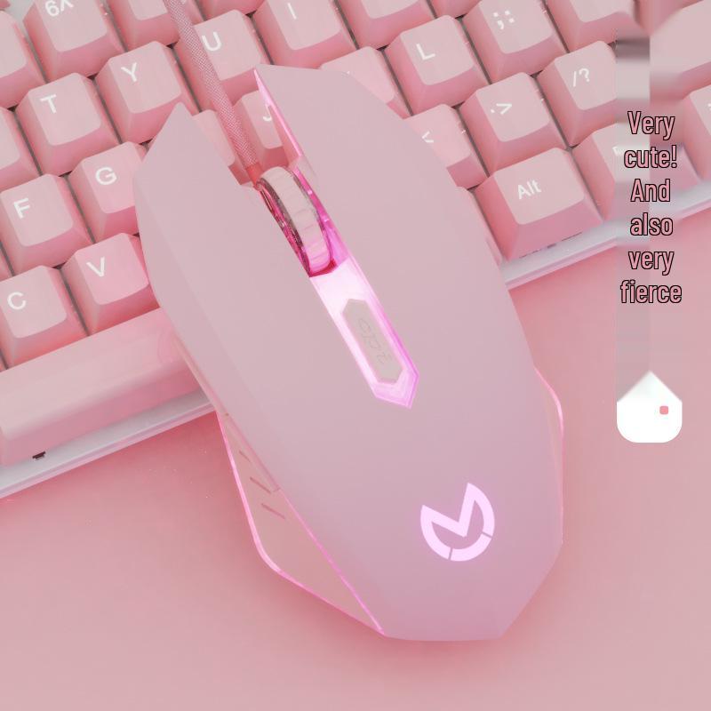 Cherry Blossom Pink Silent Wired Mouse for Women's Home Office and Gaming
