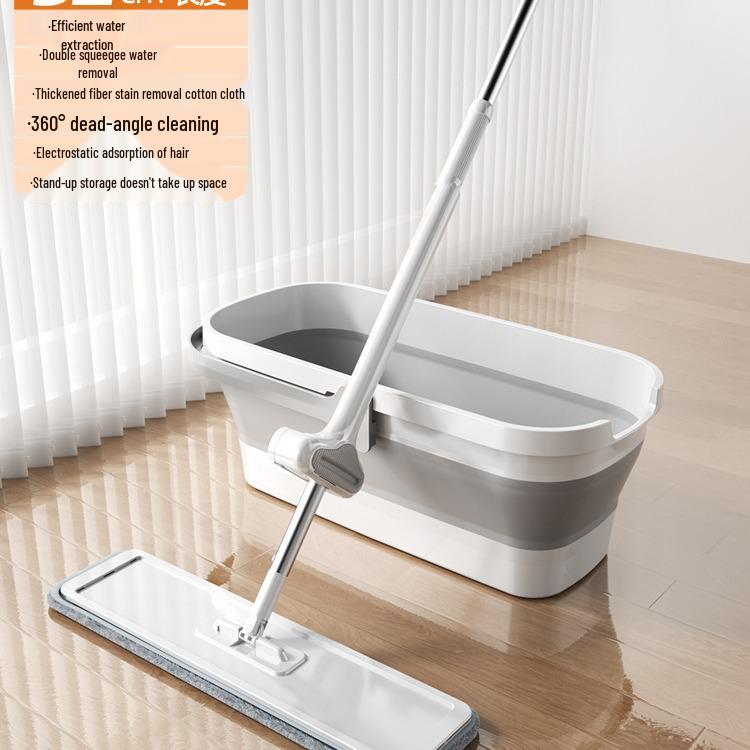 Foldable Flat Mop & Bucket - Hands-Free Washing System