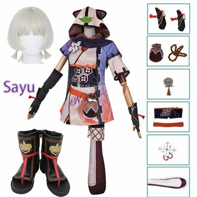 Genshin Impact Sayu Cosplay Kostym Svans Skor Peruk Cosplay Anime Spel Kimono Dam Huvförsedd Lolita Klänning Fest Halloween Kostym