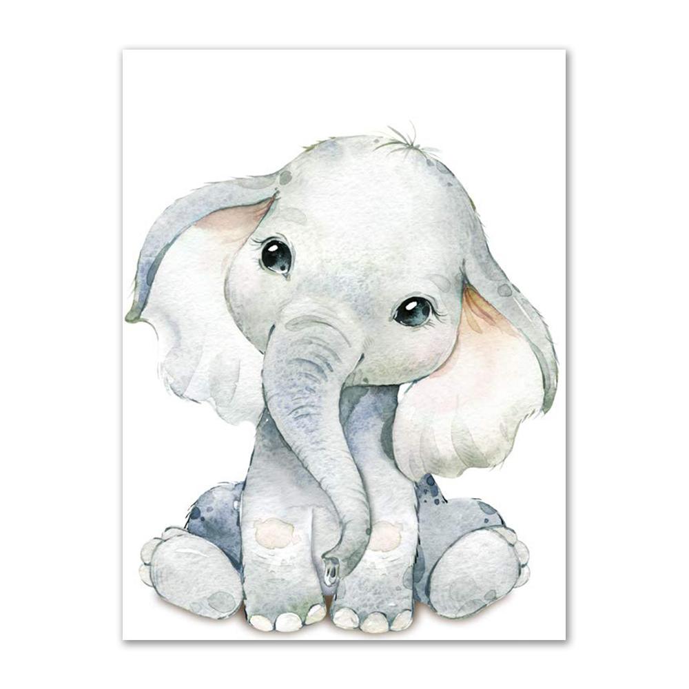 Animais do berçário do bebê arte da parede cartaz dos desenhos animados elefante girafa leão pintura em tela decoração do quarto dos miúdos fotos de parede decoração