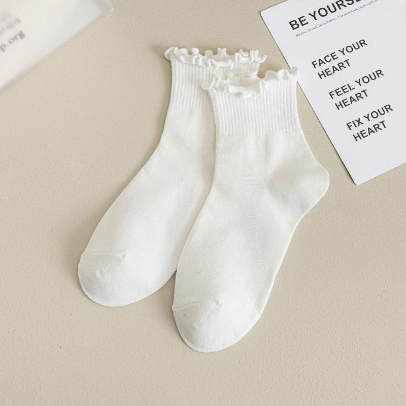 Chaussettes mi-mollet pour femmes, printemps, nouvelles, polyvalentes, couleur unie, dentelle champignon