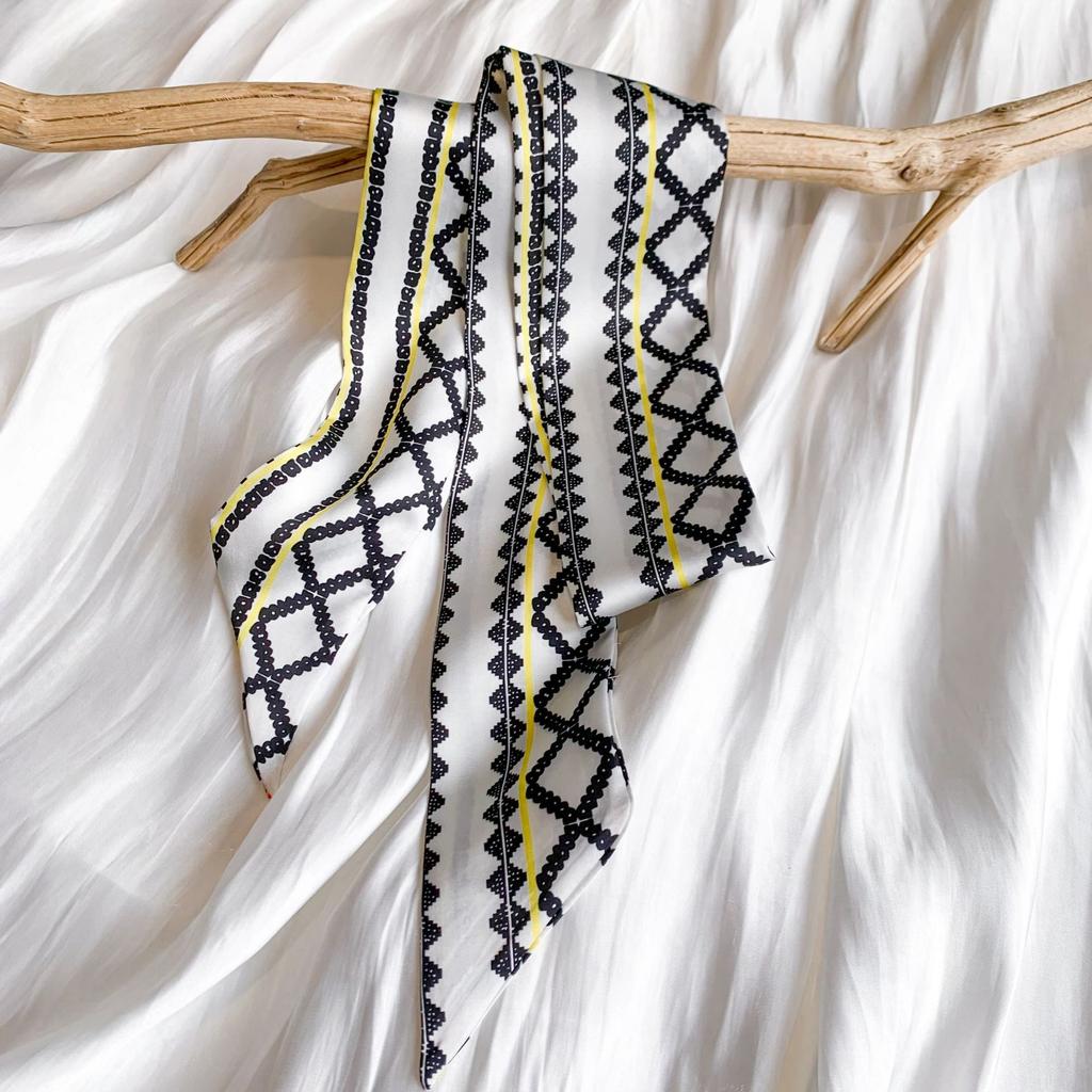 1116 Summer long silk scarf women's thin and narrow French headband Korean version versatile scarf with shirt ribbon double-sided bag