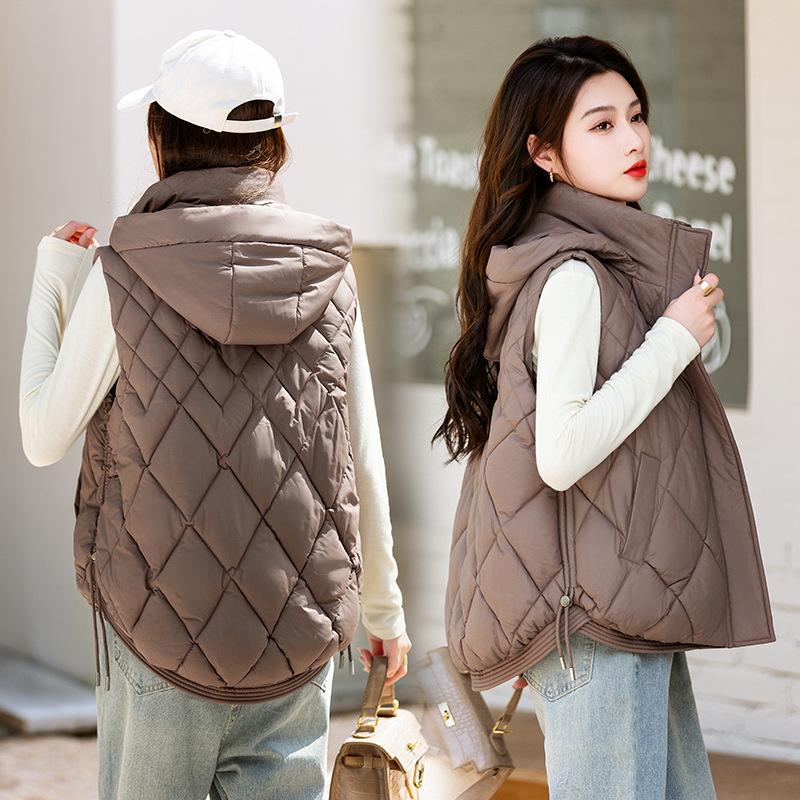 Down Cotton Vest Women Parka Short Autumn Winter Jacket Coat Korean Hooded Sleeveless Jacket Warm Female Waistcoat Tops