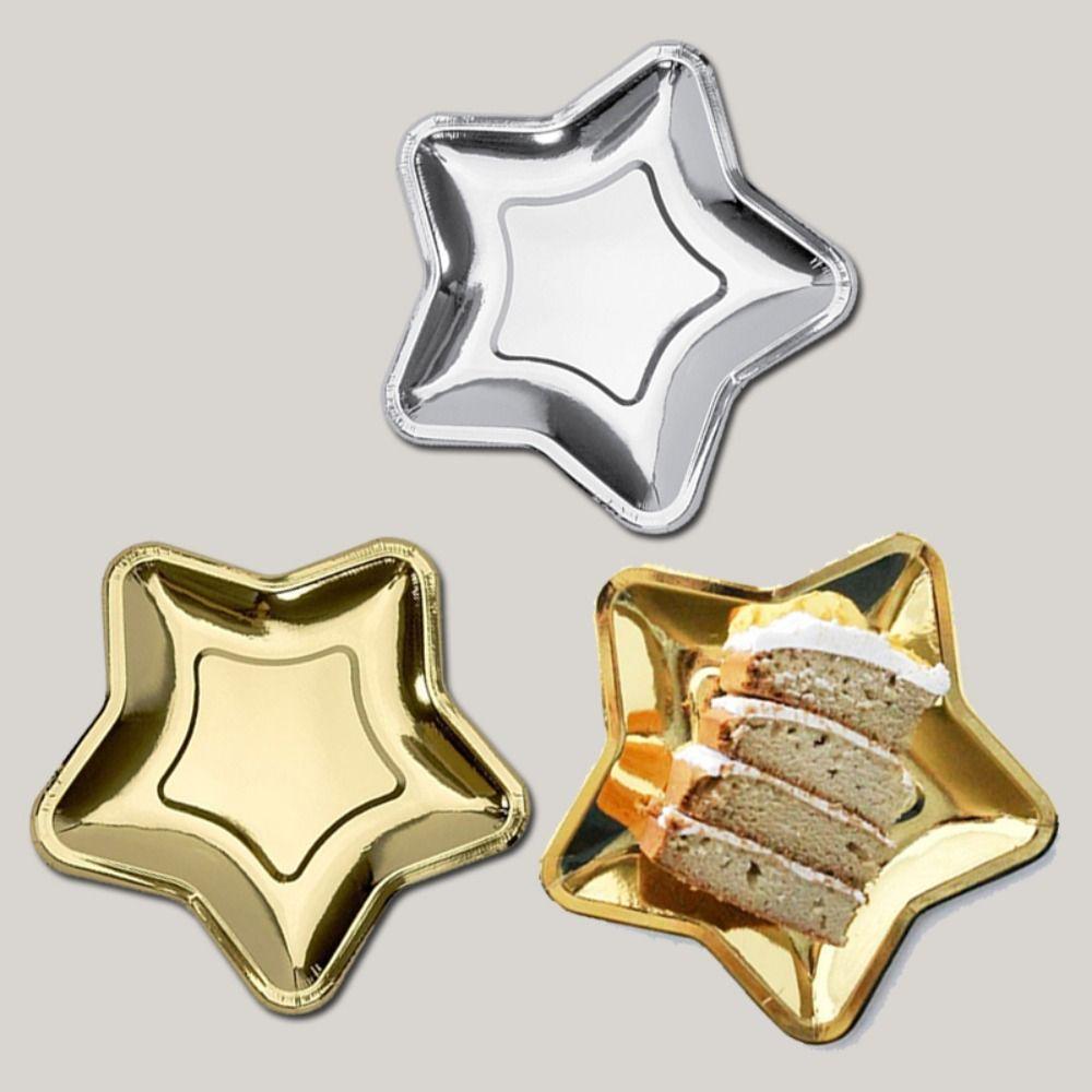 10pcs Disposable Christmas Plate Paper Plate Golden Silver Cake Tray Dinner Plate  Party Supplies