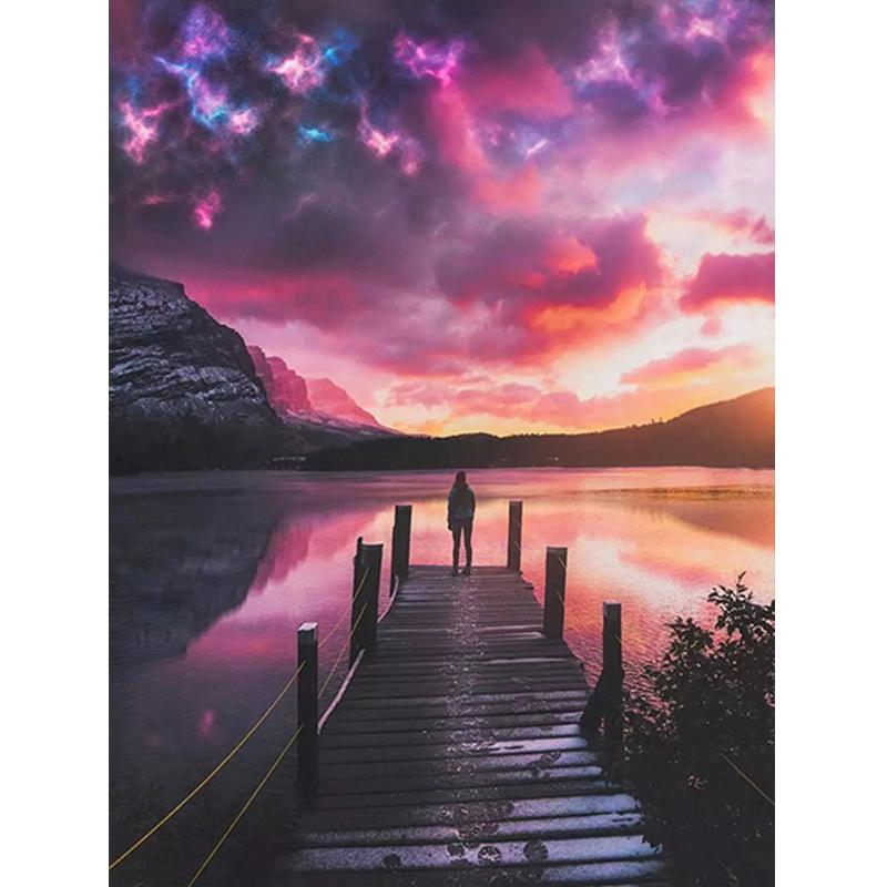 Diamant-Gemälde, 5D-DIY, Meer, voller Bohrer, quadratisch, Diamant-Stickerei, Sonnenuntergang, Bild von Strass-Landschaft, Wanddekoration
